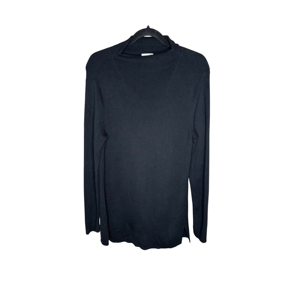 J Jill Sweater Womens M Black Ribbed Knit Silk Wool Blend Mock Neck Pullover EUC
